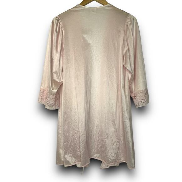 Vintage Avon Style Pink Satin Nylon Open Lace Trim Robe Midi Length Small Medium - Picture 7 of 9